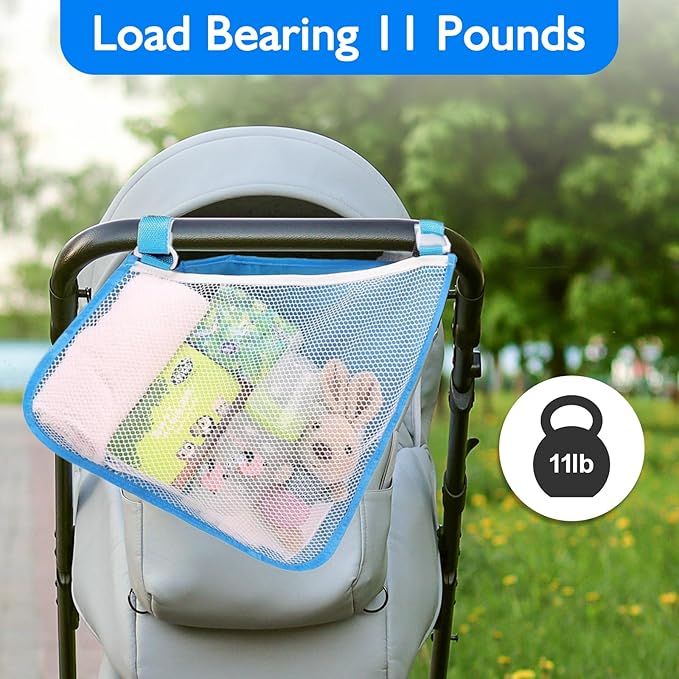Elfzone Stroller Side Bag - Bike/Stroller Organizer, Hook & Loop Easy Attach - Mesh Design, Non-Slip Straps, mom Cozy Stroller Organizer, Stroller Accessories, Black (BLUE 2PCS)