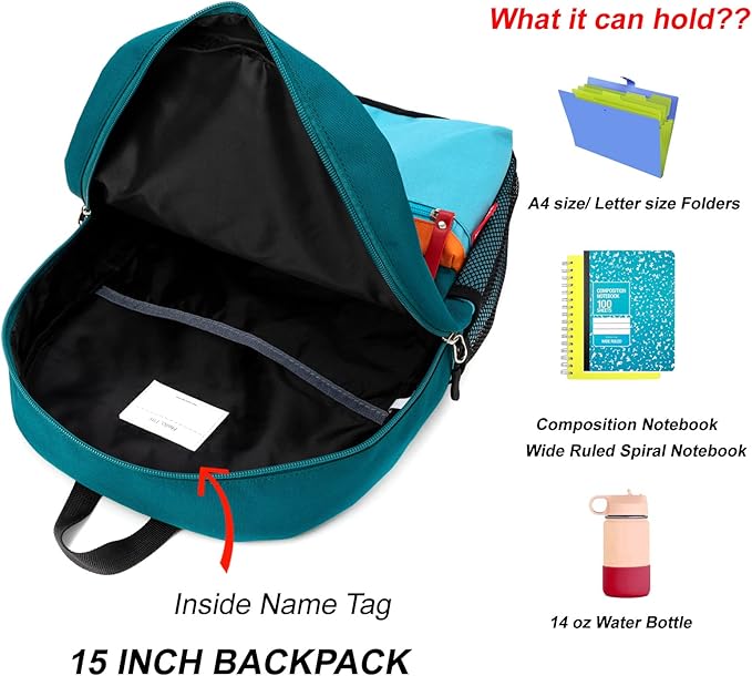HawLander Little Kids Backpack for Boys or Girls, Toddler School Bag Fits 3 to 6 years old, D Green Blue, 15 Inch