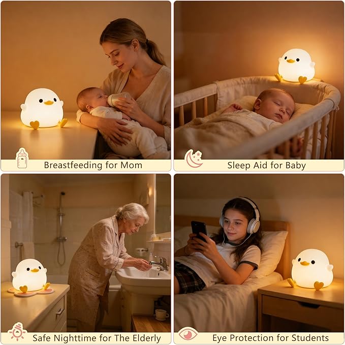 FAMIDUO Duck Night Light, Cute DoDo Duck Lamp, Squishy Silicone Dimmable Bedside Light for Baby Kids Nursery with Timer, Rechargeable Touch Nightlight for Boys Girls Room Decor, Valentine‘s Day Gift