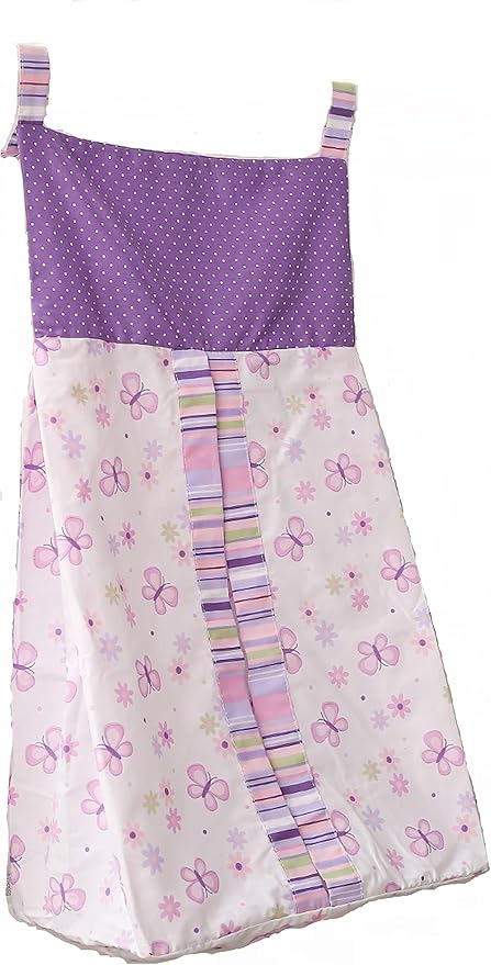 Butterfly Nursery Crib Beding Set for Girls Pink Purple -6 PCs Embroidery Flower Butterfly Baby Girl Bedding Set - Quilt/Fitted Sheet x 2/ Skirt/Diaper Stacker/Blanket 28'' x 52 ''