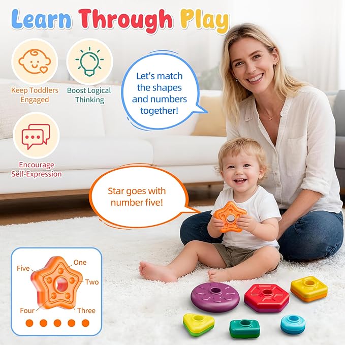 Baby Spinning Stacking Toys for Toddlers 1-3, Sensory Montessori Toy for 1 Year Old Girl Boy, Rainbow Ring Stacker Tower, Educational Learning Toy, Perfect Christmas Birthday Gifts