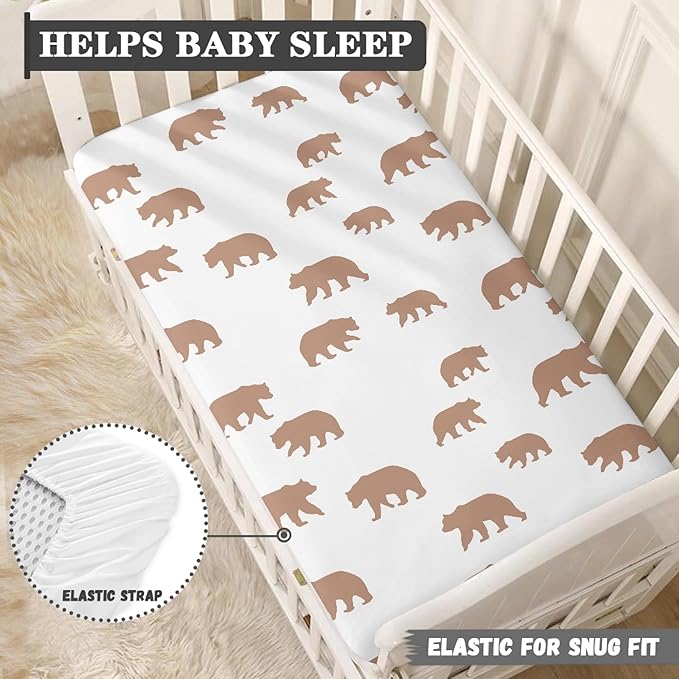 Cute Brown Bear Fitted Crib Sheet Bears Print Baby Crib Sheet Fit Standard Crib and Toddler Mattress,Crib Mattress Sheets for Boys Girls 28"x52"