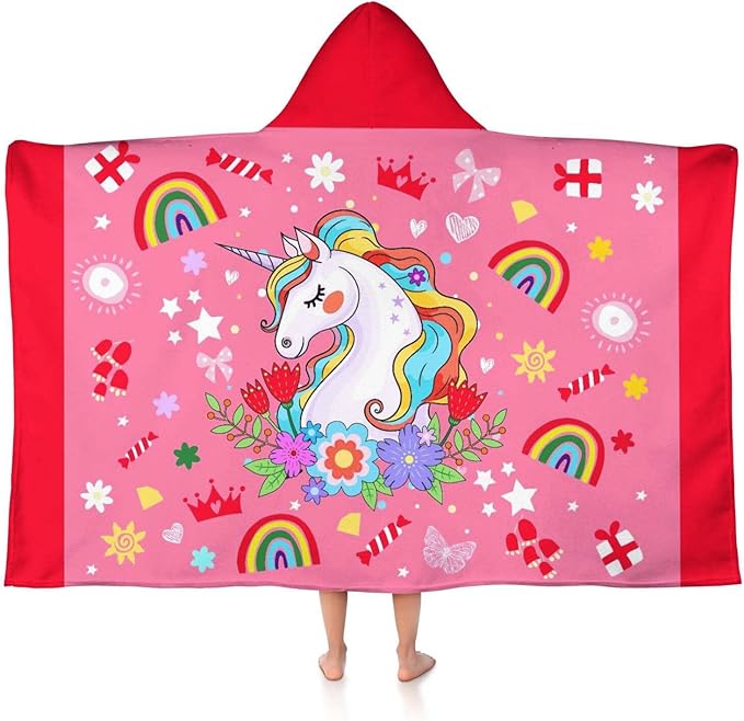 Thickened Hooded Towels for Kids Suitable Girls Boys Kids Bath Towels, 30"x50" Super Absorbent, Unicorn Cute Cartoon Toddler Towels Multi-Purpose for Beach, Pool and Bathroom