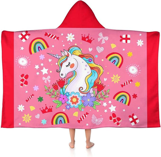 Thickened Hooded Towels for Kids Suitable Girls Boys Kids Bath Towels, 35"x60" Super Absorbent, Unicorn Cute Cartoon Toddler Towels Multi-Purpose for Beach, Pool and Bathroom