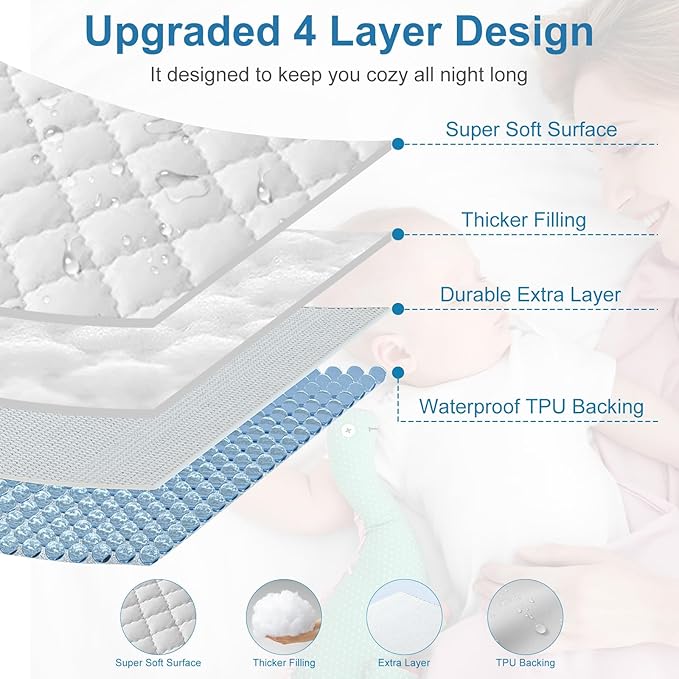 2Pack Waterproof Crib Sheets for Boy, Girl - Cotton 52X28 Fitted Crib Sheets Crib Mattress Protector Sheets,Soft Toddler Bed Sheets,Washable Infant Fitted Baby Bed Sheets (White, 52X28inch)