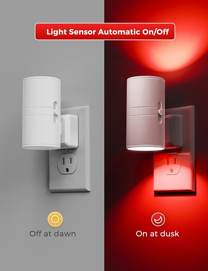 L LOHAS LED Night Light, Red Night Lights Plug into Wall, LED Nightlights, Light Sensor, Steep Aid Red, Dimmable Nightlight for Christmas, Holiday Decor, Party, Hallway, Bedroom, 2 Pack
