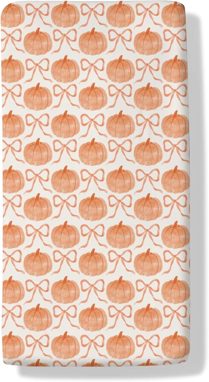 Fall Pumpkins Orange Bows Baby Crib Sheets Vintage Autumn Pumpkins Baby Sheet Thanksgiving Harvest Fitted Crib Mattress Cover for Standard Crib and Toddler Mattress 28"x52"