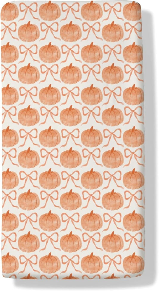 Fall Pumpkins Orange Bows Baby Crib Sheets Vintage Autumn Pumpkins Baby Sheet Thanksgiving Harvest Fitted Crib Mattress Cover for Standard Crib and Toddler Mattress 28"x52"