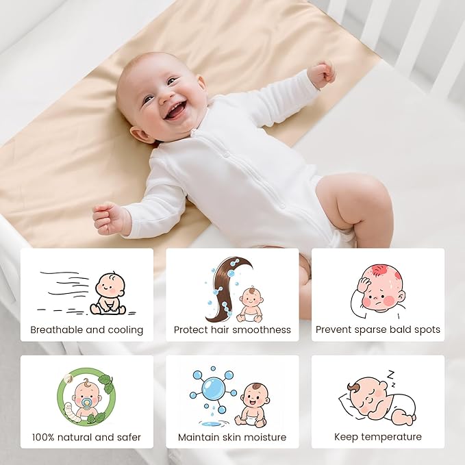 THXSILK 100% 7A+ Grade Mulberry Silk Mini Bassinet Toddler Baby Sleeve Slip for Hair and Skin Health, Oeko-TEX Certified Safety Comfortable 22inch*20.5inch, Champagne 2 Pack