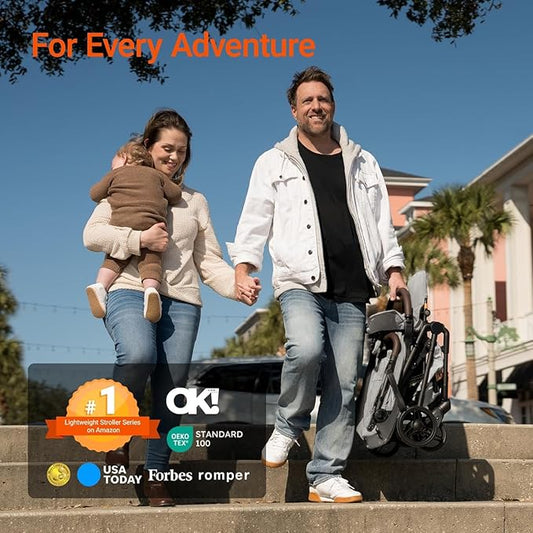 MAMAZING Lightweight Baby Travel Stroller with Carbon Fiber Frame, Compact & Airplane-Friendly, One-Handed Folding Design, 11.6 lbs, Perfect for Toddlers, Organizer & Cushion Included, Grey