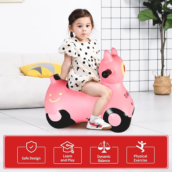INPANY Kids Bouncy Car Hopper Toys, Toddlers Ride on Car, Inflatable Hopping Toys, Bouncing Buddies, Rubber Bouncer, Outdoor Indoor Birthday Gifts Toy for 2 3 4 Yr Girl Boy (Pink)