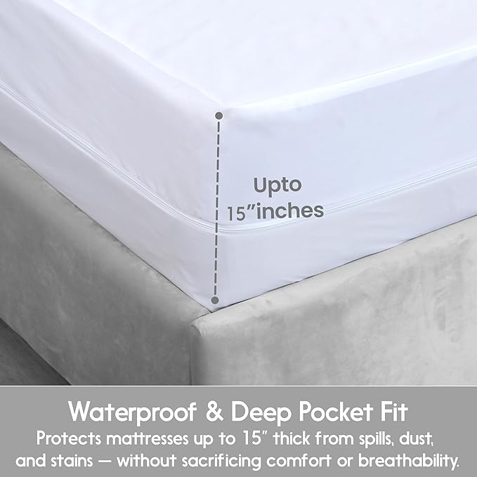 Zippered Mattress Encasement - California King Mattress Protector Zippered - 6-Sided Waterproof Mattress Cover with Zipper for Complete Protection - Soft, Noiseless, Machine Washable