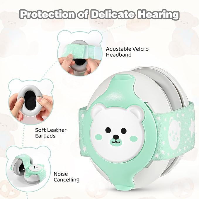 Baby Earmuffs,Bear Infant Headphones Noise Cancelling Infant Ear Protection with Adjustable Headband Baby Sound Proof Headphones,Baby Travel Essentials for Travel/Sleep/Plane/Noisy Event