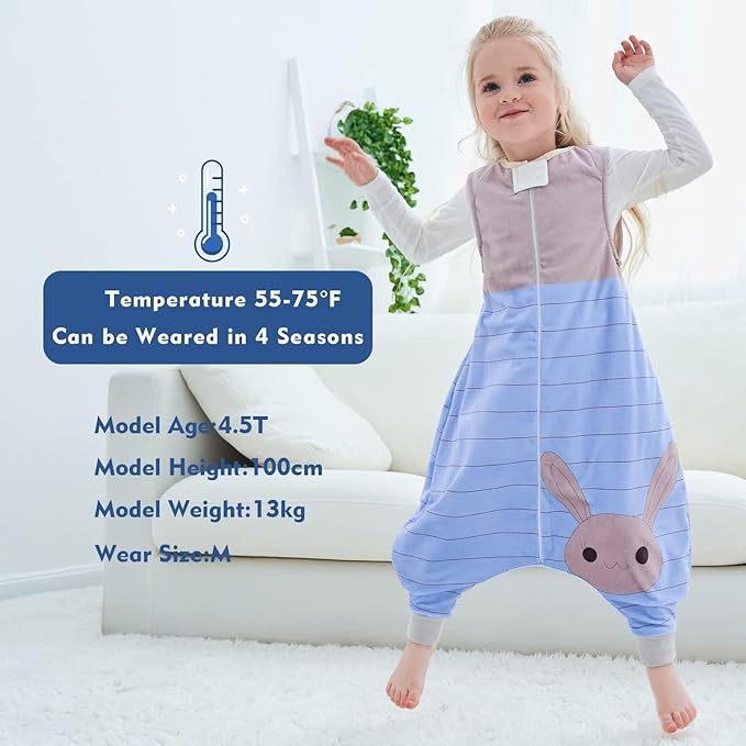 MICHLEY Toddler Sleeping Sack with Feet Newborn Infant Sleeveless Sleeping Bag 2-way Zipper Baby Wearable Blanket for Walkers,Blue Rabbit,3-5T