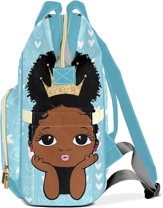 Personalized Blue Harts Cute Girl Custom with Name Diaper Bag Backpack For Baby Boy Girl Dad Mom Unisex for Adult Daypack Holiday Gift