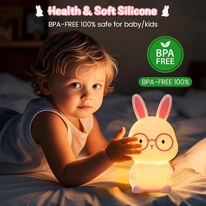Bunny Lamp for Kids ,Rabbit Night Light with Color Changing, Rechargeable LED Nightlight for Easter Gift,Silicone Bedside Touch Lamp ,3 Levels Dimmable /Timmer Nursery Bedroom Light, Baby Room Decor