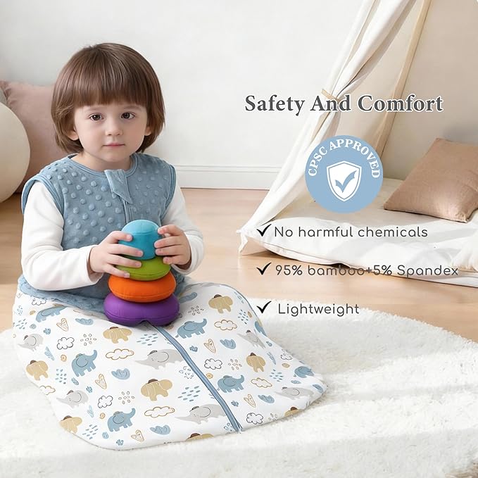 Baby Sleep Sack 0-6 Months 1.0 TOG, 100% Cotton Baby Wearable Blanket with 2-Way Zipper, Infant Toddler Sleeping Sack for Newborn Boys and Girls, Coffee+Blue