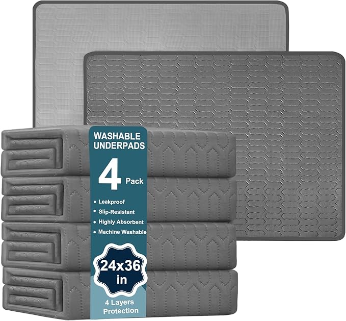 Incontinence Bed Pads, 24x36 Inch Washable Underpads - Multi-Use Pee Pads for Kids, Adults & Elderly Assistance, Waterproof Mattress Pads for Cribs, Pet Training, Couches & Travel
