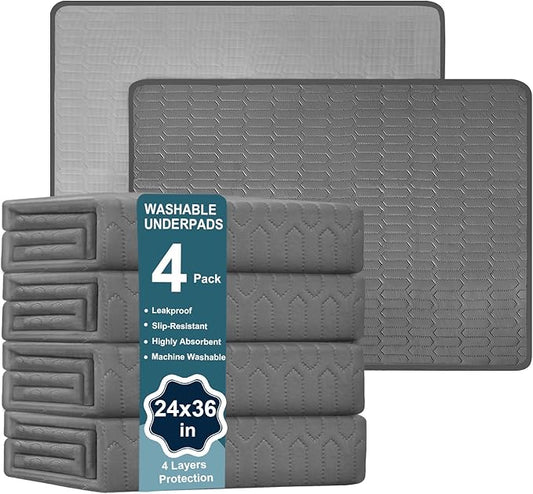 Incontinence Bed Pads, 24x36 Inch Washable Underpads - Multi-Use Pee Pads for Kids, Adults & Elderly Assistance, Waterproof Mattress Pads for Cribs, Pet Training, Couches & Travel