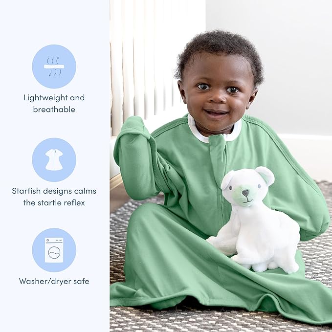 SleepingBaby Zipadee-Zip Transition Swaddle - Cozy Baby Swaddle Blanket with Zipper Convenience - Roomy Wearable Blanket for Easy Diaper Changes - Basil, Medium (6-12 Month) - 2 Pack