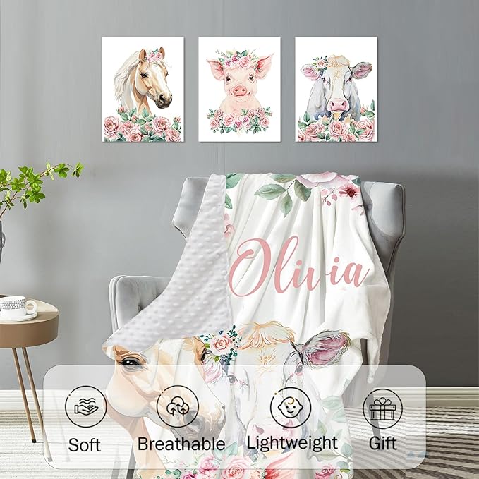 Personalized Baby Crib Bedding Set: 4 Piece Custom Flower Horse Crib Bed Set with Name, Nursery Bedding Set for Baby Girls, Newborn Boys Crib Sets, Crib Bedding Custom Gift, Crib Sheet