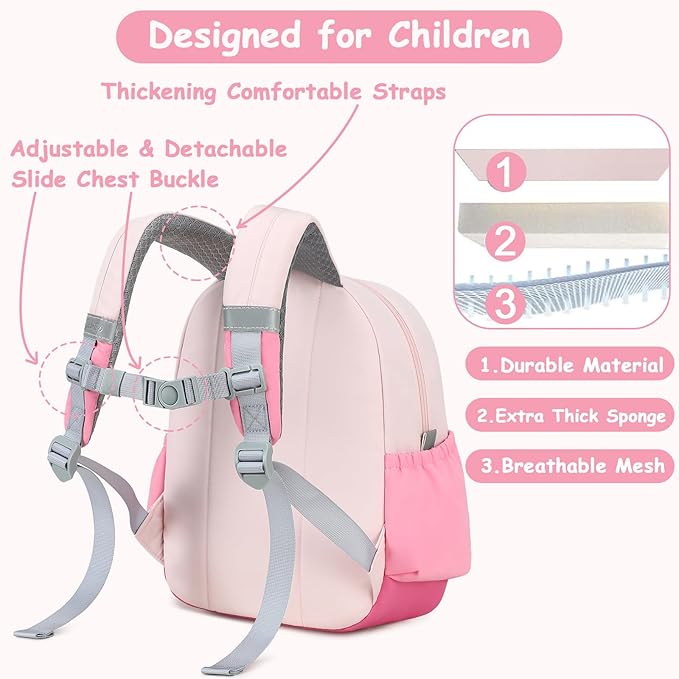 CAMTOP Toddler Backpack for Boys Girls 2-4, Kids Backpacks for Kindergarten Preschool, 12" H Small Bookbag for Daycare Travel (Pink Color-Blocking, 12''- Not fit A4 folder)