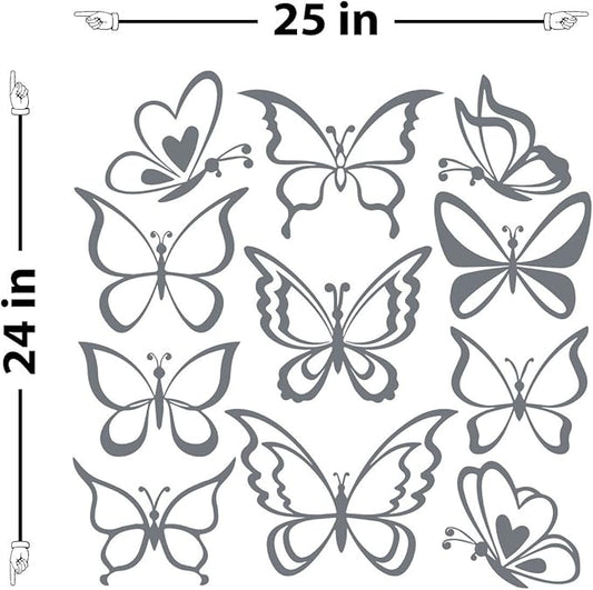 Butterfly Wall Art Vinyl Stickers DIY Nursery or Girls Room Decor Peel and Stick Butterflies Decals (Storm Grey, 24x25 inches)