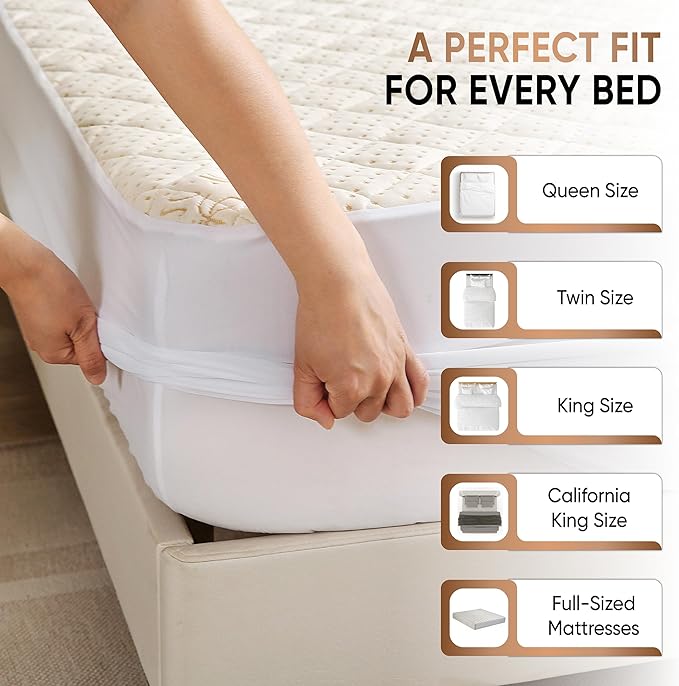 Luxury Quilted Organic Cotton Mattress Protector Queen - Premium 380 GSM Waterproof & Breathable Pad - Deep Pocket Fitted Cover - Soft & Silent Protection