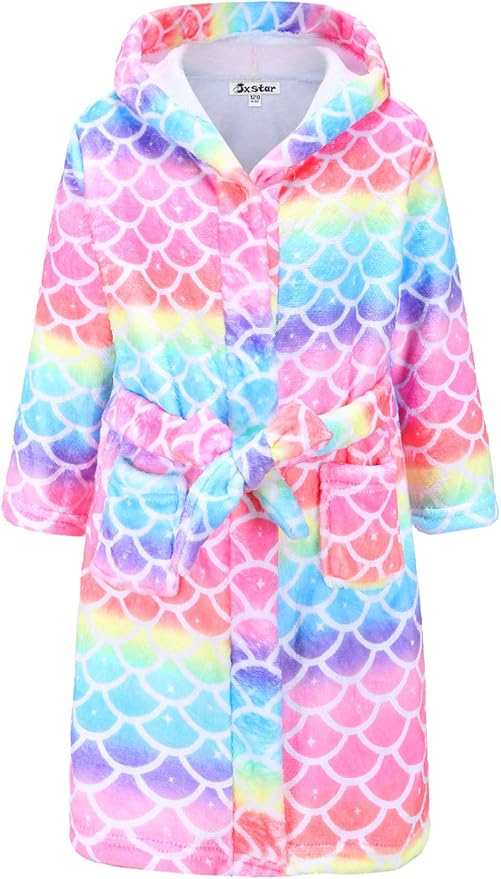 Jxstar Girls Bathrobes Kids Hooded Robes Plush Fleece Pajamas Soft Coral Sleepwear