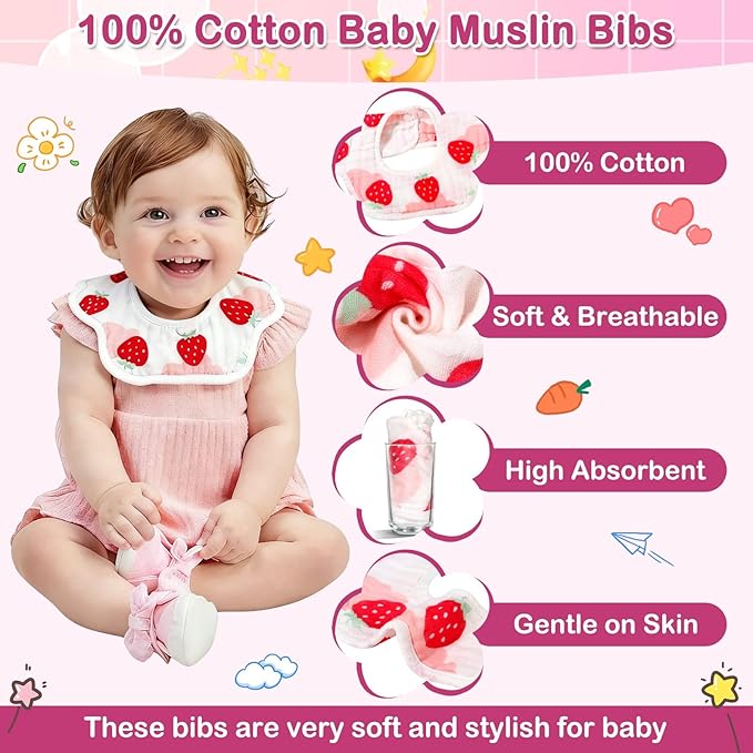 5 Pcs Baby Towels Set, 32x32 in Hooded Bath Towel, 3 Pcs Baby Washcloths and Muslin Baby Bibs for Newborns, Toddlers, and Kids, Baby Towels and Washcloths Set for Boys and Girls (Pink Rabbit)