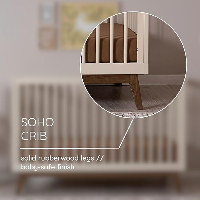 dadada Baby Soho 3-in-1 Convertible Wooden Crib to Toddler Bed - Made in Italy, GREENGUARD Gold Certified, Baby-Safe Finish, Handcrafted Beechwood, Modern Design, 3 Adjustable Heights (Almond Milk)