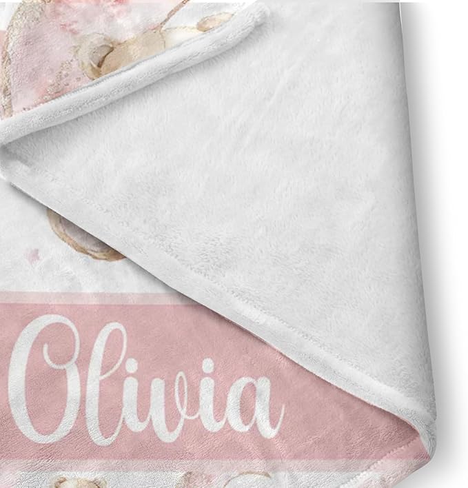 Custom Baby Bedding Set: Personalized Pink Sleeping Bear Bedding Baby Blanket Fitted Sheet Changing Cover Nursery Rug Room Decor Gift Idea