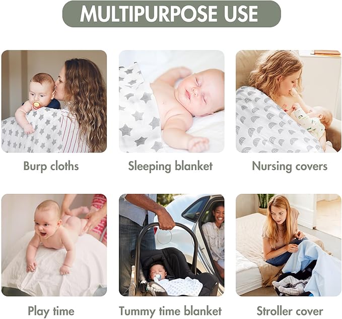 GLLQUEN BABY Receiving Blanket Boy Cotton Muslin Swaddle Blankets Girl Newborn Squares Breathable & Soft Thin Baby Blankets Cloths Double Absorbent Infant Swaddling Wrap - 6 Pack (Star)