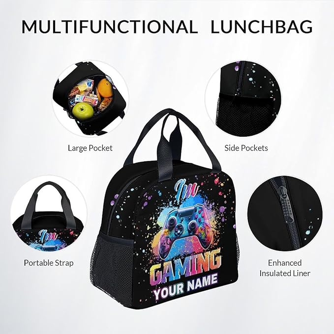 COZYAURA Customized Backpack - Video Gamer Bookbag with Lunch Box for School - Lightweight Black Gaming Backpacks for Boys