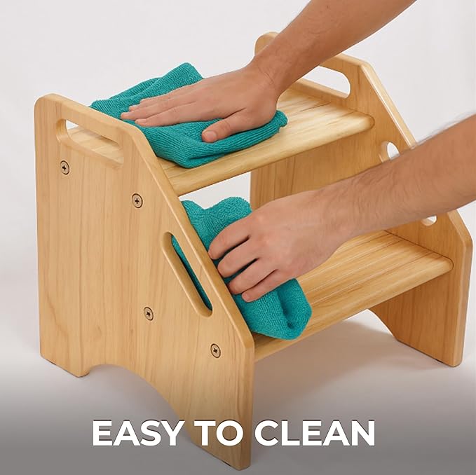 NABYTOK Wooden Step Stool for Toddlers and Adults, 300 lbs Capacity, Two Tier Bathroom Stool with Handles, Lightweight Non-Slip Pads, for Toilet, Sink or Kitchen Use