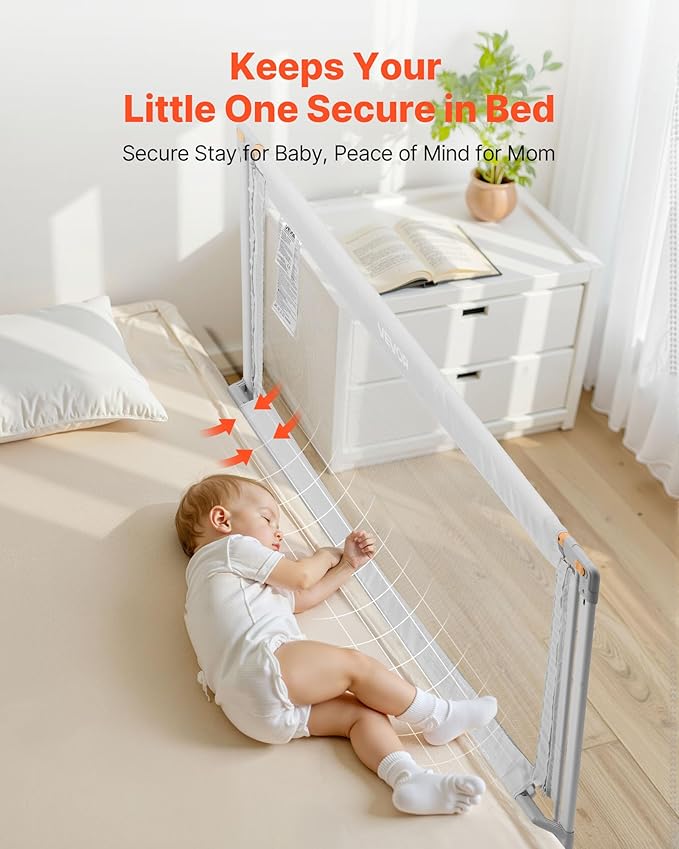 VEVOR Toddler Bed Rail, Kids Beds Guard Rail with Reinforced Iron Pipe and Oxford Cloth, Adjustable Height Bed Side Railing, Portable Guard Bumper Barrier for Crib, Bunk, 59.06 x 35.04 in, 1 Piece