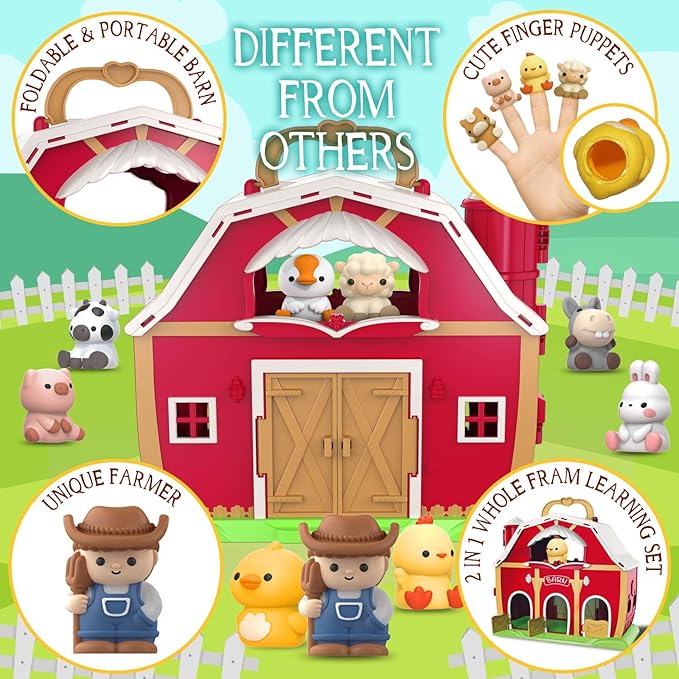 SpringFlower Toddler Toys for 1 2 3 Years Old Boys and Girls, Big Barn Toy with Farm Animal,Educational Montessori Toys, Farm Pretend Playset Toy, Christmas Birthday Gift for Toddler Baby Boys Girls