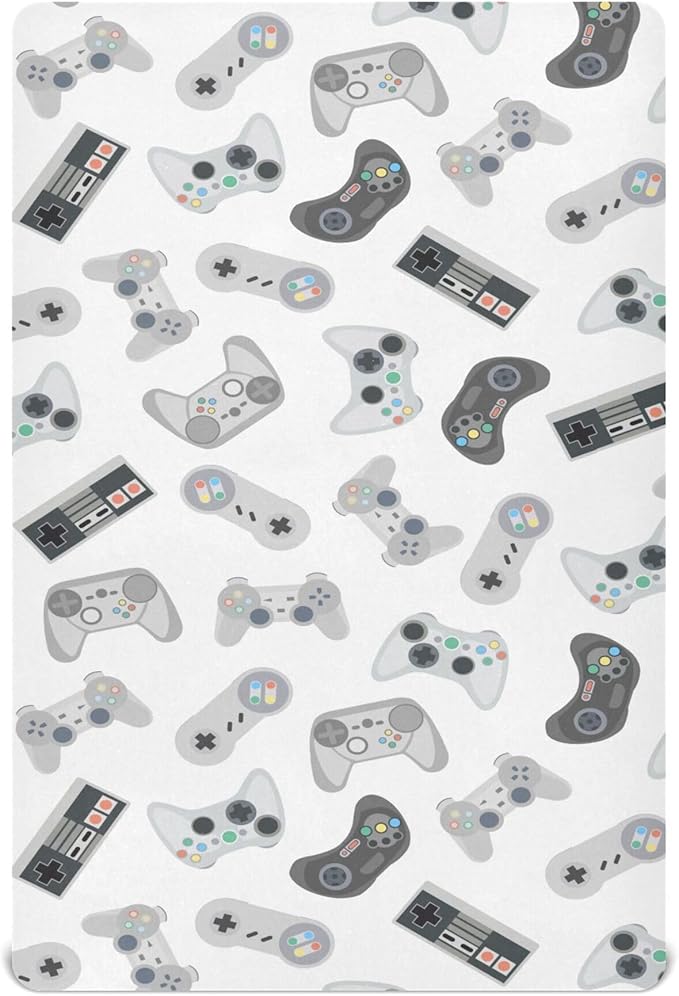 Retro Joysticks Video Game Crib Sheets Soft Breathable Fitted Baby Crib Sheets Mattress Cover for Girl Boys, 52" x 28" x 9"