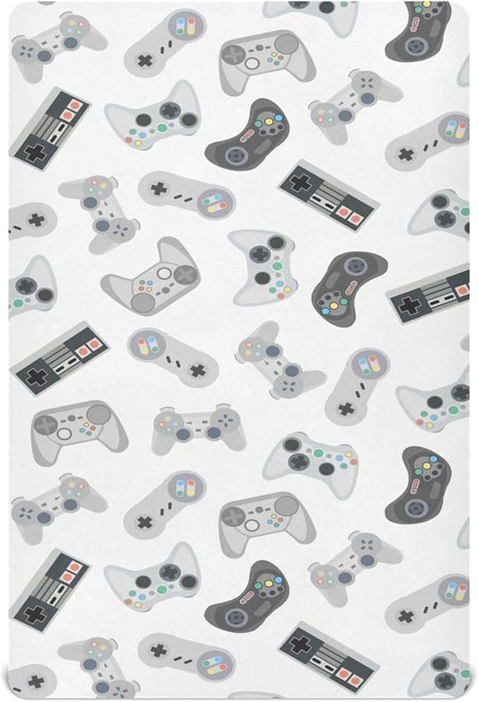 Retro Joysticks Video Game Crib Sheets Soft Breathable Fitted Baby Crib Sheets Mattress Cover for Girl Boys, 52" x 28" x 9"