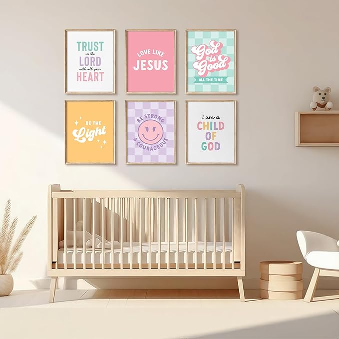 Christian Nursery Wall Art Decor Bible Verses Posters Girl Nursery Canvas Wall Decor kids room Prints Religious Scripture Pictures Modern Christian Artwork for Girls Bedroom 8x10x6 Inch Unframed