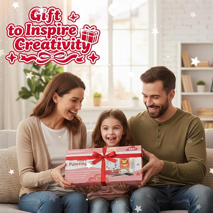 Falling in Art 52Pcs Acrylic Paint Set with Table Easel, Art Painting Kit with Acrylic Paints, Canvas Panels, Paintbrushes, Canvas Supplies Kit for Kids, Adults, Beginners, and Artists, Red