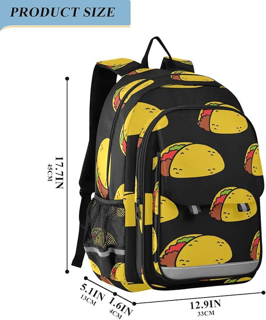 Jucciaco Tacos Food School Backpack Laptop Travel Daypack for Kids Girls Boys, Personalized Computer Notebooks Bookbag with Adjustable Padded Straps