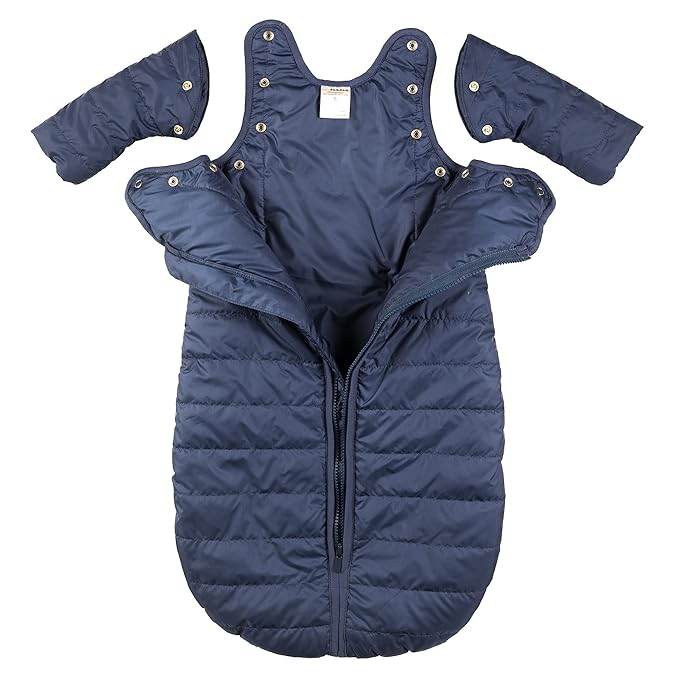 Baby Sleeping Bag Sack - Warm Quilted Duvet Material - Outdoor & Indoor, Unisex Travel Wearable Blanket. Fits Infants, Removable Sleeves & Convenient Shoulder Snaps, Indigo, Medium (6-18 Months)