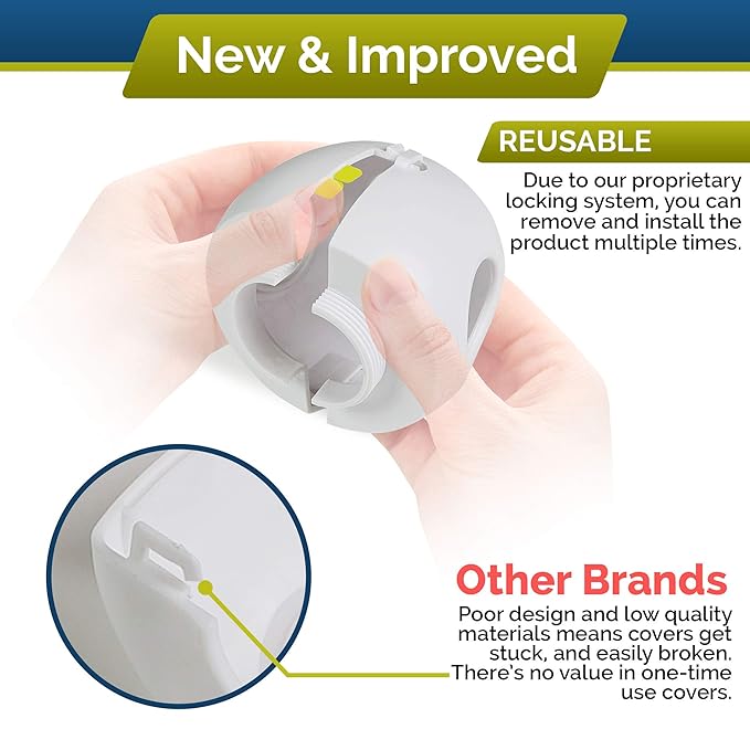 Child Safety Door Knob Cover (4 Pack) Hard-to-Remove Dual-Lock Door Handle Covers for Kids - Reusable Baby Proof Door Knob Locks - Installs Easily, No Tools Needed (Transparent)
