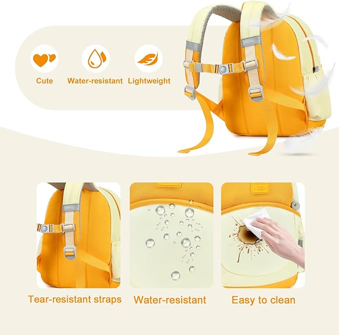 CAMTOP Toddler Backpack for Boys Girls 2-4, Kids Backpacks for Kindergarten Preschool, 12" H Small Bookbag for Daycare Travel (Yellow, 12''- Not fit A4 folder)