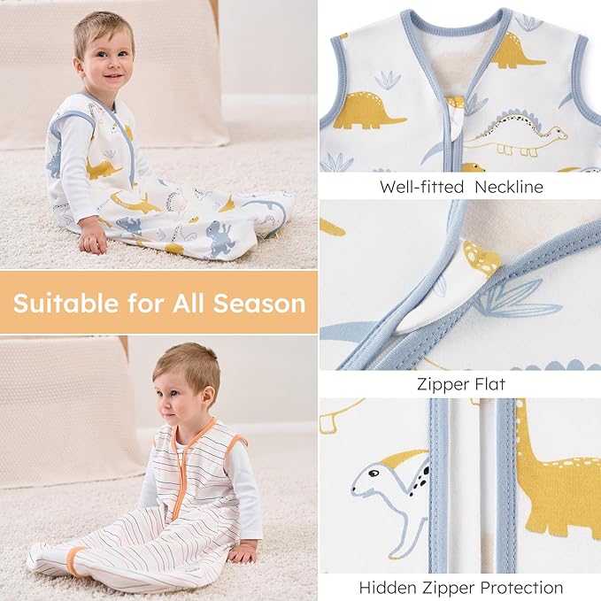 Yoofoss Baby Sleep Sack 18-24 Months Wearable Blanket for Babies 100% Organic Cotton 2-Way Zipper TOG 0.5 Toddler Sleeping Sack 3 Pack, Comfy Lightweight Sleep Sacks