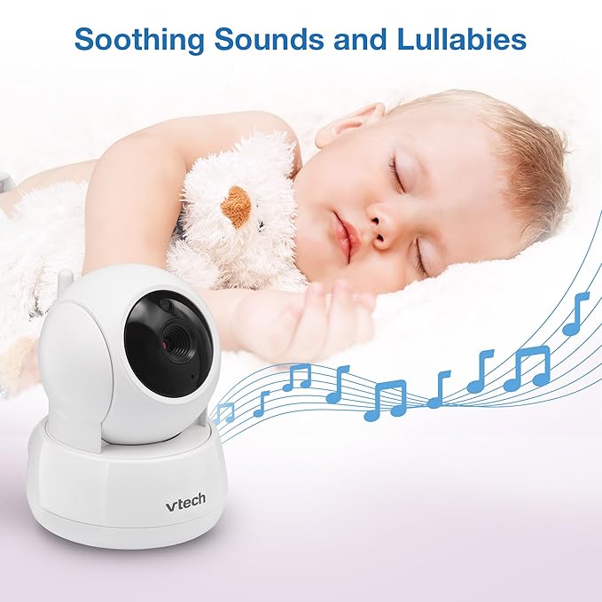 VTech 3 Cameras Video Baby Monitor with 5" LCD Screen,Up to 17Hrs Video & 31Hrs Audio, Night Vision, Pan-Tilt-Zoom, Lullabies, Soothing Sounds, Temperature Sensor,Split Screen, No WiFi: 924-3W