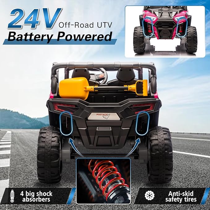 24V Car for Kids, 4WD Ride on Electric Cars, 4x4 Battery Powered Electric UTV for Boys Girls, 3 Speeds Off Road Truck with Bluetooth (Pink)