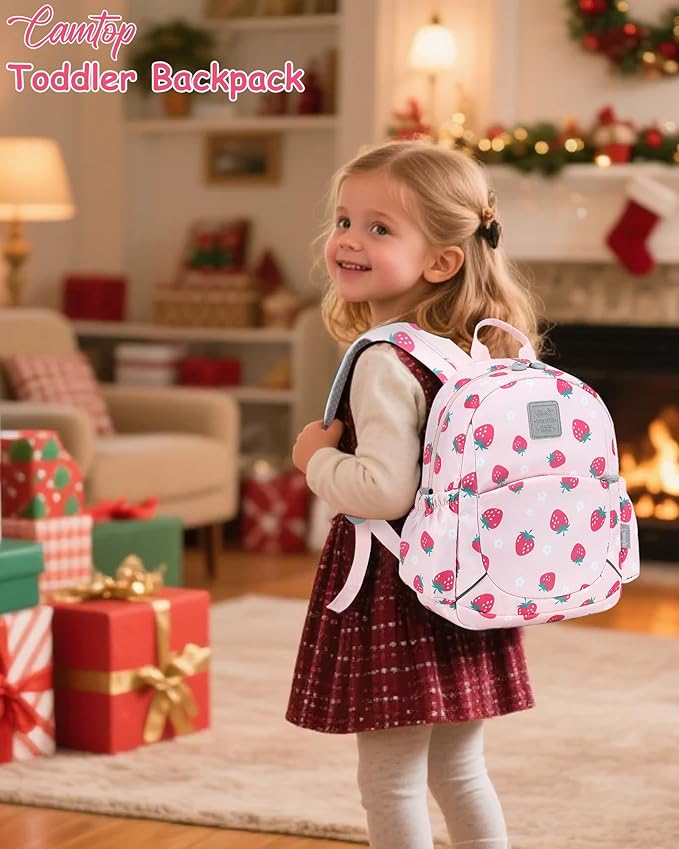 CAMTOP Toddler Backpack for Boys Girls 2-4, Kids Backpacks for Kindergarten Preschool, 12" H Small Bookbag for Daycare Travel (Pink Strawberry, 12''- Not fit A4 folder)
