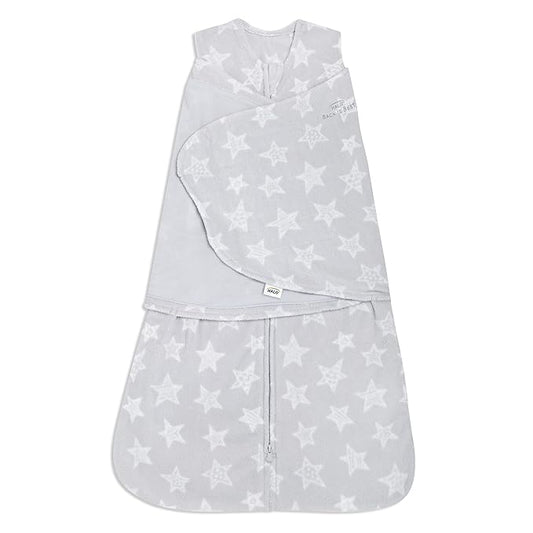 HALO Micro-Fleece Sleepsack Swaddle, 3-Way Adjustable Swaddle Blanket for Newborn and Infants, TOG 3.0 for Cold Climates, Hip Healthy, Grey Stars, Small, 3-6 Months